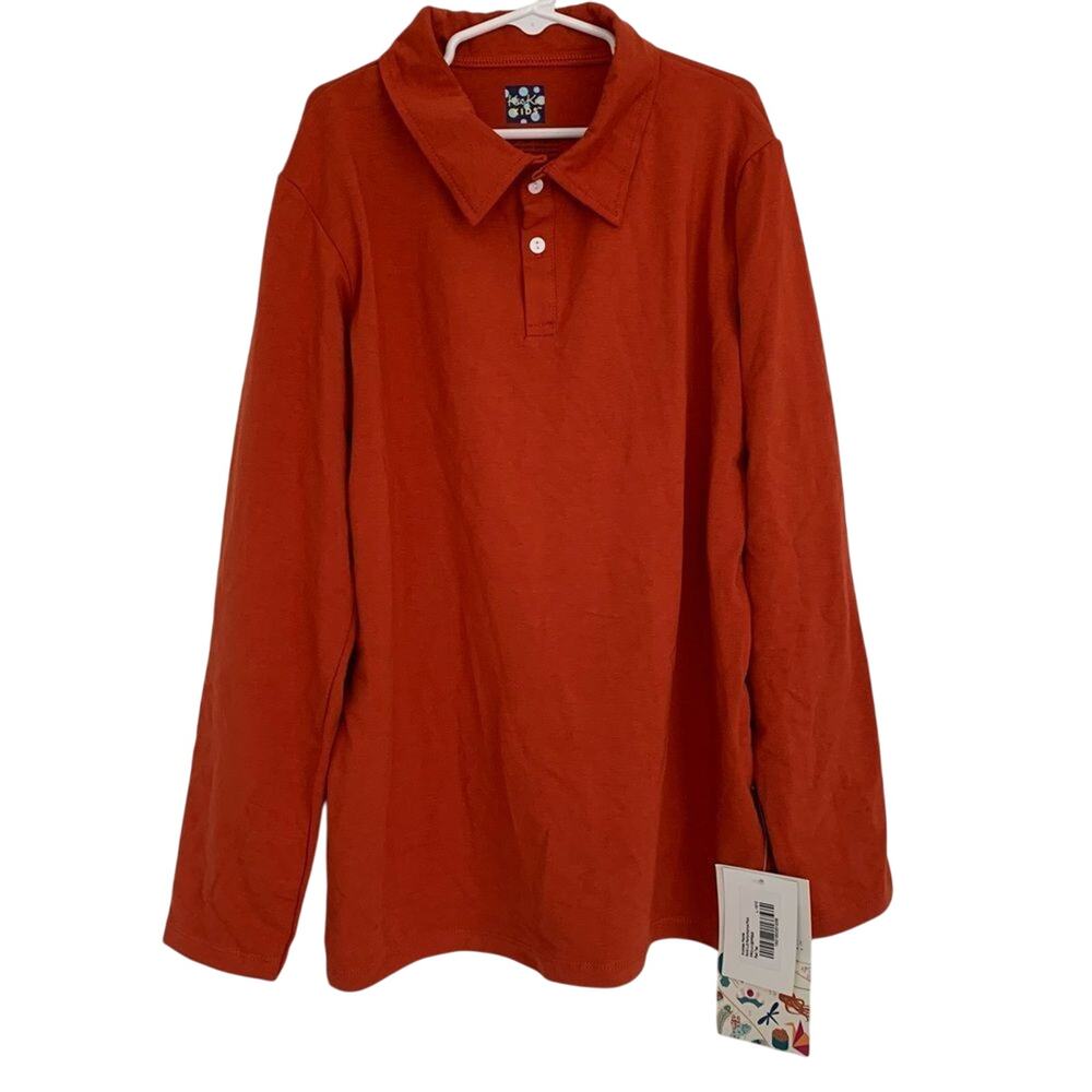 NWT Kickee Pants Orange Long Sleeve Polo Shirt Soft Bamboo Large 10/12 Red Tea